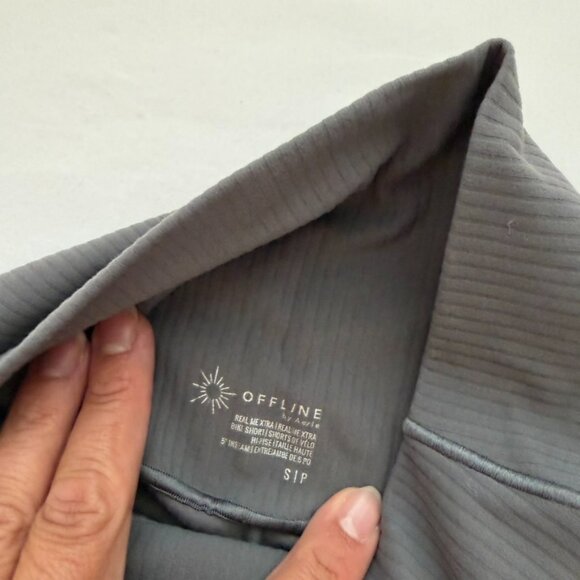 OFFLINE by Aerie Real Me Extra Biker Shorts Grey Ribbed High Rise Athletic - Picture 3 of 4